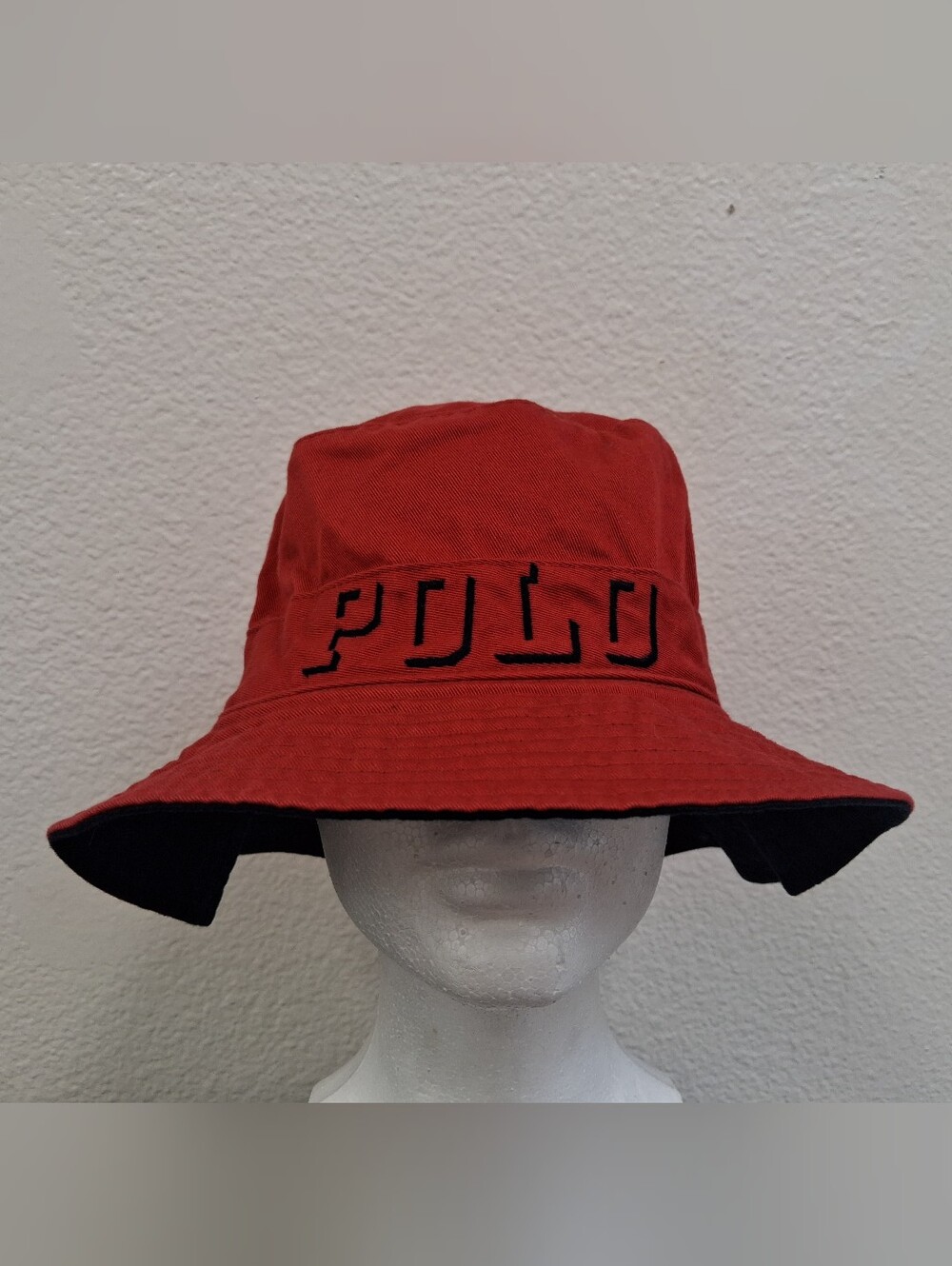 Vintage 90s Polo Ralph Lauren Embroidered Spell Out Red Bucket Hat Medium